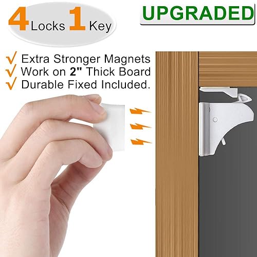 Child Safety Magnetic Cabinet Locks - vmaisi 4 Pack Adhesive Baby Proofing Cabinets & Drawers Latches - Jamouz
