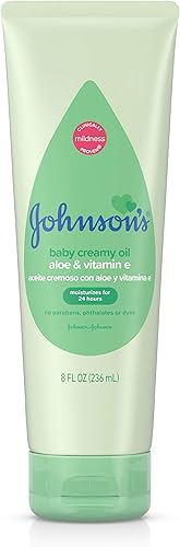 Johnson's Skin Nourish Creamy Oil, Aloe Scent & Vitamin E, Creamy Oil Helps Prevent Dryness & Moisturizes Baby's Delicate Skin for 24 Hours, Hypoallergenic & Non-Greasy, 8 fl. oz - Jamouz