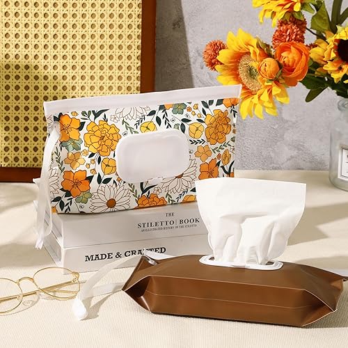 FEBSNOW 4 Pack Baby Wipe Dispenser, Portable Refillable Wipe Holder, Baby Wipes Container, Wipe Dispenser, Reusable Travel Wet Wipe Pouch (Geometric) - Jamouz