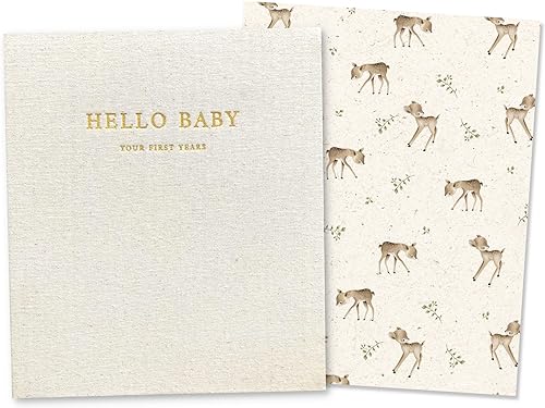 Peachly Unisex Baby Memory Book | First Year & Keepsake Milestones | Natural Linen, Woodland - Forest - Jamouz