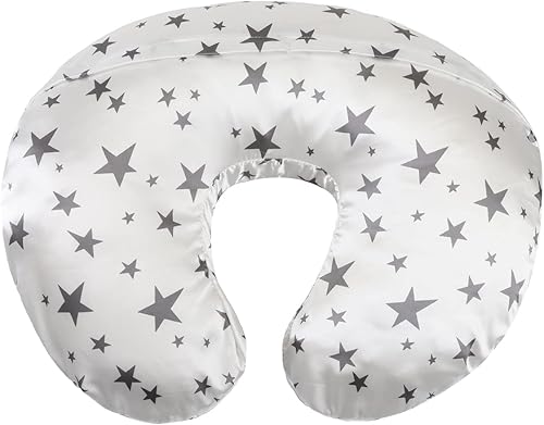 Satin Nursing Pillow Cover Set - 2 Pack Ultra Soft Silk, Compatible with Boppy Pillow for Breastfeeding, Protects Baby Hair & Skin - Grey Arrows & Stars - Jamouz