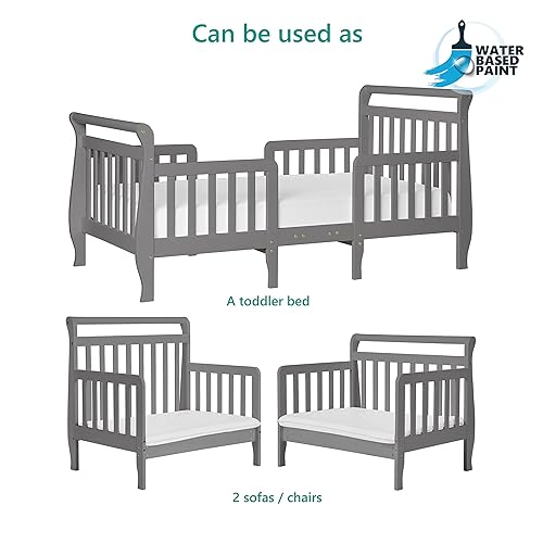 Emma 3-In-1 Convertible Toddler Bed In Fuschia Pink, Converts To Two Chairs And-Table, Low To Floor Design, JPMA Certified, Non-Toxic Finishes, Safety Rails - Jamouz