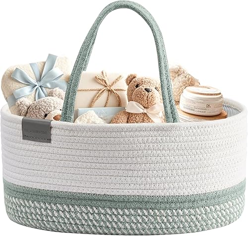 DECOMOMO Diaper Caddy Organizer, Nappy Caddy, Woven Baby Basket (Spiral Beige & White, Large) - Jamouz