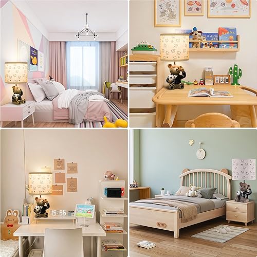 Small Animal Table Lamp for Bedroom Nightstand,Nursery Single Bedside Lamp for Kid,Mini Cute Desk Lamp with Lampshade for Boy Girl(Bulb Included) (Brown) - Jamouz