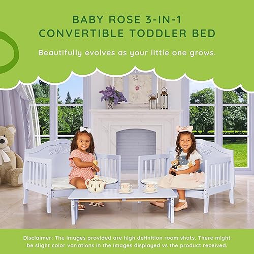 Rose 3-in-1 Convertible Toddler Bed in Blush Pink, Greenguard Gold Certified, JPMA Certified, Safety Rails, Made of Sustainable New Zealand Pinewood - Jamouz