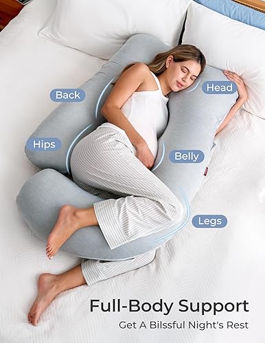 Momcozy Pregnancy Pillows for Sleeping, U Shaped Full Body Maternity Pillow with Removable Cover - Support for Back, Legs, Belly, HIPS for Pregnant Women, 57 Inch Pregnancy Pillow for Women, Grey - Jamouz
