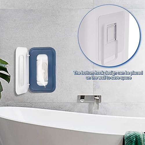 Diaper Wipes Dispenser Wipes Holder, Wipes Tissue Case Keeps Wipes Fresh Tissue Wipes Container with Lid (Blue) - Jamouz