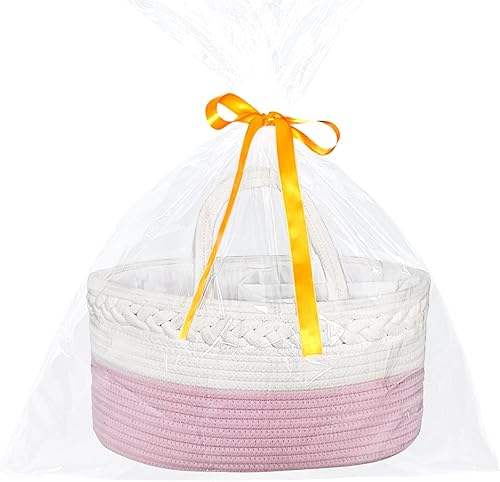 ABenkle Baby Diaper Caddy, Nursery Storage Bin and Car Organizer for Diapers and Baby Wipes, Cotton Rope Changing Table Diaper Storage Caddy Baby Gift Baskets with Gift Bags and Ribbon - Jamouz