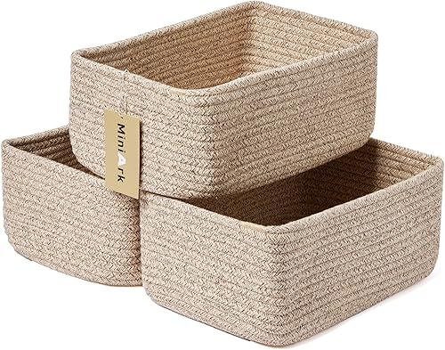 Shelf Storage Baskets for Organizing | Closet Organizer Bins | Small Baskets | Toy Basket | Cube Decorative Box | Shallow Basket | Woven Rope Basket | 11.5×7.5×4.7” | 3 Packs Mixed Brown - Jamouz