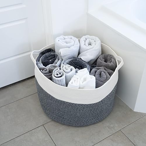 Little Hippo XXXL Large Cotton Rope Basket (22'x14') 100% Natural Cotton! Rope Basket, Woven Storage Basket, Large Basket, Blanket Basket Living Room, Toy Basket, Pillow Basket (White & Brown) - Jamouz