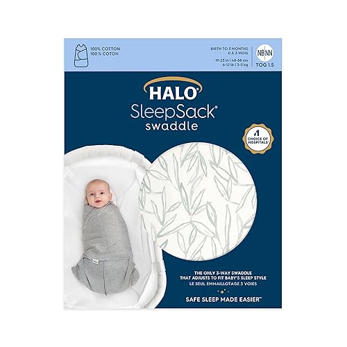 HALO 100% Cotton Sleepsack Swaddle, 3-Way Adjustable Wearable Blanket, TOG 1.5, Baby Blue, Newborn, 0-3 Months - Jamouz