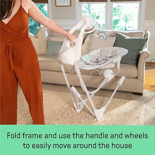 Ingenuity InLighten 5-Speed Baby Swing - Swivel Infant Seat, 5 Point Safety Harness, Nature Sounds, Lights - Nally Owl - Jamouz