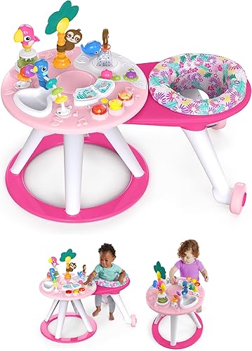 Bright Starts Around We Go 2-in-1 Baby Walker, Discovery Activity Center and Table, Tropic Cool, Ages 6 Months+ - Jamouz
