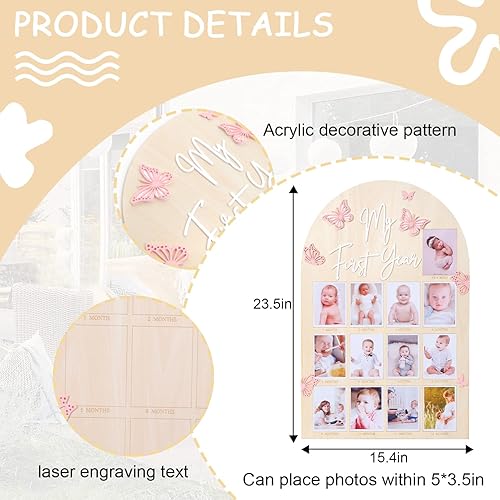 My First Year Wood Photo Board - Butterfly 1st Birthday Party Decorations,One Year Photo Milestone Board,Baby Girl 1-12 Months Photo Wooden Board,Butterfly Milestone Board Baby Shower - Jamouz