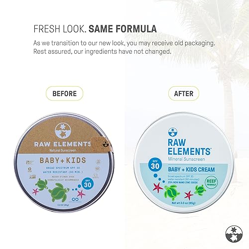 Raw Elements Baby & Kids SPF 30 Organic Sunscreen Tin, Non-Nano Zinc Oxide, Reef-Safe, Cruelty-Free, Gluten & Nut Free, Travel Sunblock 3.0 oz - Jamouz