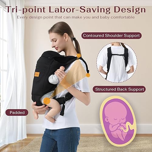 Baby Carrier Newborn to Toddler, Cozy Baby Wrap Carrier(7-30lbs), Easily Adjustable Toddler Carrier, Lightweight Baby Holder Carrier, Black - Jamouz