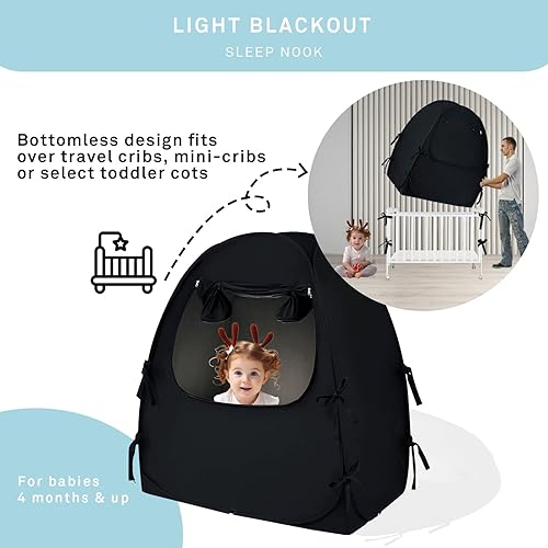 Mengersi Blackout Crib Tent Safety Pop Up Tent,Mini Crib and Pack N Play Tent Travel Crib Tent,Blackout Canopy Crib Cover, Sleep Pod for Kids Toddler Baby - Jamouz