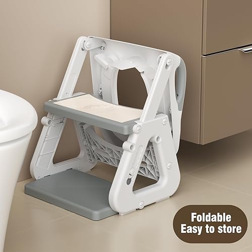 Potty Training Toilet Seat with Step Stool Ladder, Detachable Triangular Stabilized Base 2-IN-1 Toddler Toilet Seat with Splash Guard, Anti-Slip Pad, and Step Stool (Elegant Grey) - Jamouz