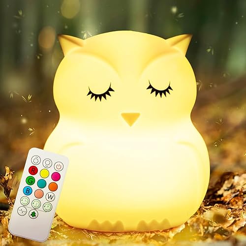 Baby Night Light for Car Seat- Dimming Function 9 Colors Changing Eye Caring Portable Rechargeable & Timing Bedside Lamp Light Up Toddler Bed Room Travel Essentials Squishy Silicone Infant BPA Free - Jamouz