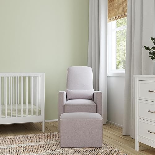 DaVinci Olive Upholstered Swivel Glider with Bonus Ottoman in Polyester Cream, Greenguard Gold & CertiPUR-US Certified - Jamouz