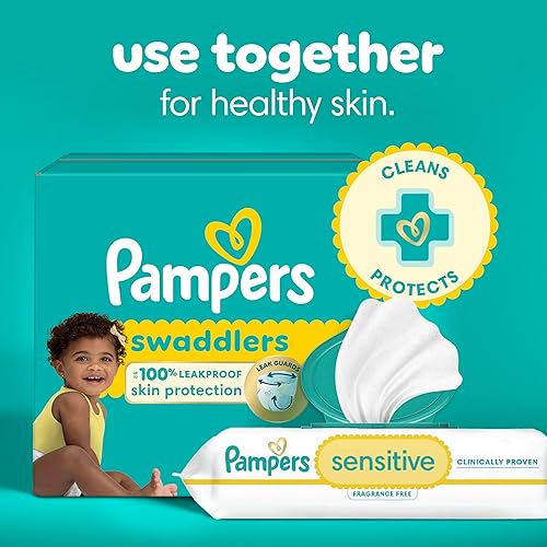 Pampers Sensitive Baby Wipes, Water Based, Hypoallergenic and Unscented, 8 Flip-Top Packs, 4 Refill Packs (1008 Wipes Total) - Jamouz