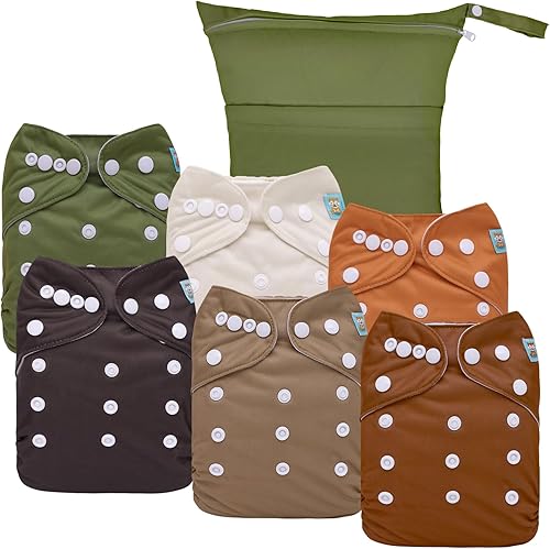 ALVABABY 6pcs Cloth Diaper Covers &1 Wet Dry Bag, Washable Reusable Cloth Diaper Shell for Prefold with Multi-Functional Bag, Flat or Fitted Diaper Inserts 6NKZ04 - Jamouz