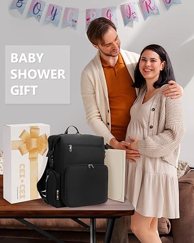 CEI-CEI Neoprene Diaper Bag Backpack with Changing Pad, Large Newborn Baby Maternity Bags Travel Tote with Insulated Pockets (Black) - Jamouz