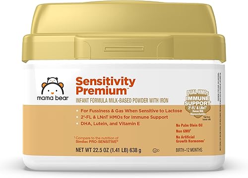 Brand - Mama Bear Sensitivity Premium Infant Formula Powder with Iron, Dual HMOs for Immune Support, Non-GMO, for Fussiness and Gas Due to Lactose Sensitivity, 2.07 Pound (Pack of 1) - Jamouz