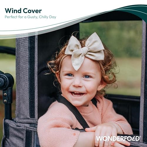 WONDERFOLD Stroller Wagon Wind Cover Made of Premium Breathable Cationic Fabric with Hook-and-Loop Window Openings for Easy Access and Zipper Storage Pocket Access (Fits Only W4 OG) - Jamouz