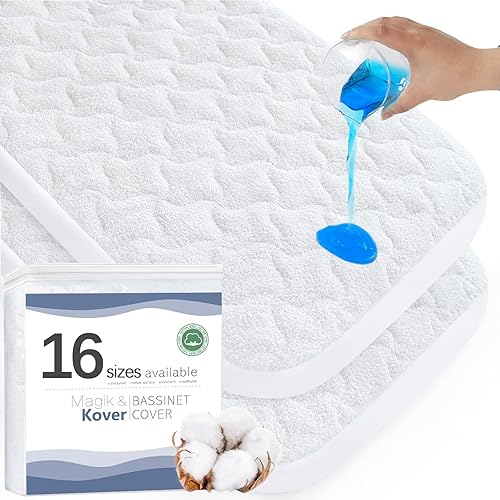 Baby Bassinet Mattress Pad Cover, Fits for Ingenuity Dream & Grow/SnuzPod 4/Chicco LullaGo Anywhere/Dream On Me Poppy/Simmons Kids By The Bed Twin City Bassinet, Waterproof Bassinet Mattress Protector - Jamouz