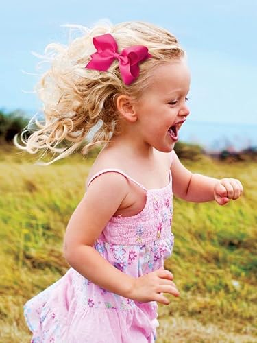 Wee Ones Girls' Classic Grosgrain Moonstitch Edge Hair Bow on a WeeStay Hair Clip, Medium, White with Light Pink - Jamouz