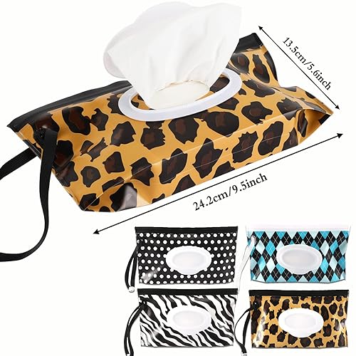 FEBSNOW 4 Pack Baby Wipe Dispenser, Portable Refillable Wipe Holder, Baby Wipes Container, Wipe Dispenser, Reusable Travel Wet Wipe Pouch (Geometric) - Jamouz