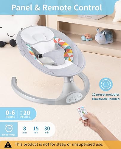 LAREX Baby Swings Electric Baby Swing Bluetooth Infant Swing Portable Rocker with 5 Speeds, 1 Seat Position, Remote Control, Grey - Jamouz
