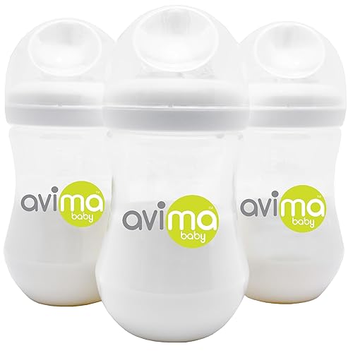 Avima Baby 4 oz Anti Colic Baby Bottles for Breastfed Babies - Slow Flow Nipples, Wide Neck Bottle, BPA Free - Newborn 0-3 Months, Stage 1 (Set of 3) - Jamouz