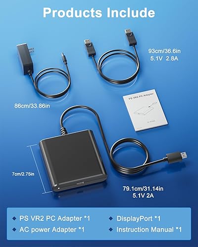 PSVR2 PC Adapter& Accessories Kit PSVR2 PC Adapter,Power Adapter&DP Cable - Expand Your PS VR2 Game Library with Enhanced Compatibility - Jamouz