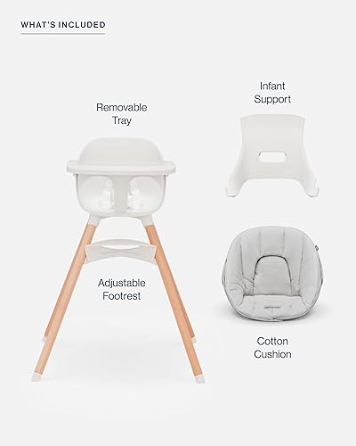 Lalo The Chair Convertible 3-in-1 High Chair - Wooden High Chair for Babies & Toddlers, Baby High Chair with Dishwasher Safe Tray, Adjustable Footrest, Coconut - Jamouz