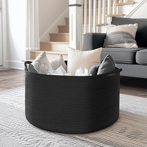 XXXLarge Blanket Basket Living Room - 22' x 22' x 14' Cotton Rope Baskets for Storage - Large Woven Basket for Toys, Towels, Pillows, Clothes- Rope Laundry Basket with Handles - Nursery Hamper Bin - Jamouz