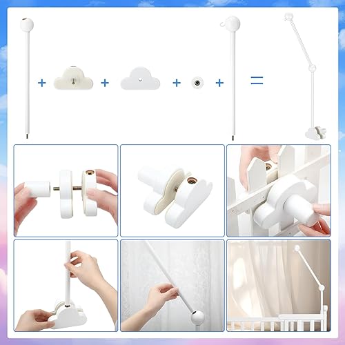 Wooden Baby Crib Mobile Arm 27.17 Inches Cloud Design Adjustable Baby Mobile Hanger for Crib Cot Bed Bassinet Wind Chimes Bed Bell Nursery(White) - Jamouz