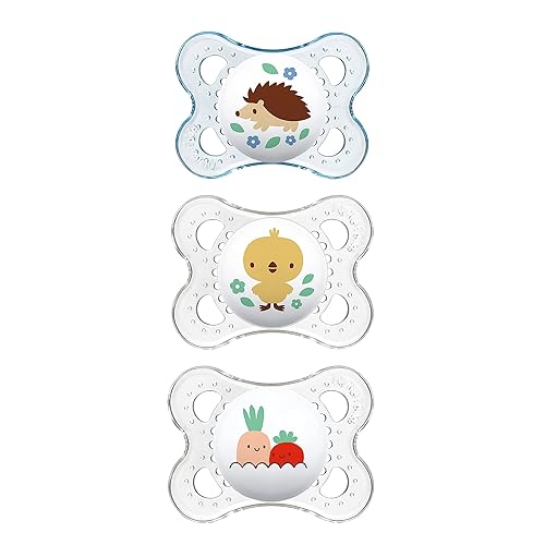 MAM Original Baby Pacifier, Nipple Shape Helps Promote Healthy Oral Development, Curved Shield to Protect Skin,Clear/Boy, 0-6 , 3 Count (Pack of 1) - Jamouz