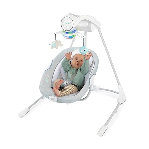 Ingenuity InLighten 5-Speed Baby Swing - Swivel Infant Seat, 5 Point Safety Harness, Nature Sounds, Lights - Nally Owl - Jamouz
