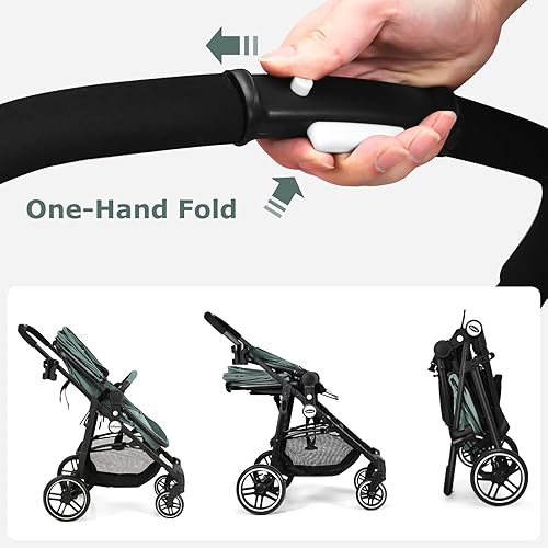 INFANS 2 in 1 Baby Stroller, High Landscape Infant Stroller & Reversible Bassinet Pram, Foldable Pushchair with Adjustable Canopy, Cup Holder, Storage Basket, Suspension Wheels (Grey) - Jamouz