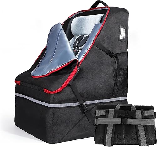360° Padded Car Seat Travel Bag for Airplane, Waterproof Baby CarSeat Backpack for Air Travel, Universal Fit for Graco Chicco Britax Evenflo Cybex Maxi Cosi Peg Doona &Base 20'X21'X30', Large - Jamouz