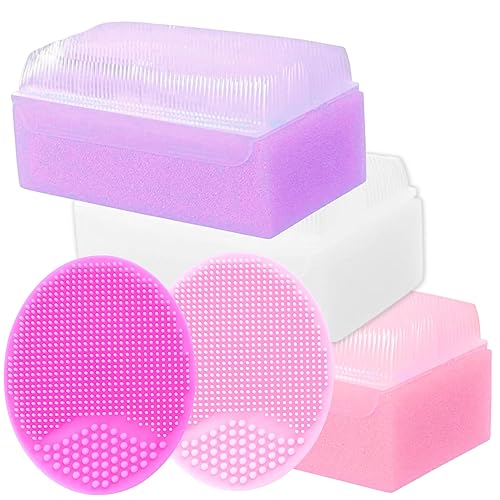 Cradle Cap Brush for Babies - Baby Sponge for Bathing Newborn Bath Essentials | Cradle Cap Treatment - Baby Brush and Comb Set Newborn | Baby Bath Sponges for Newborns (5-Pack Pink) - Jamouz