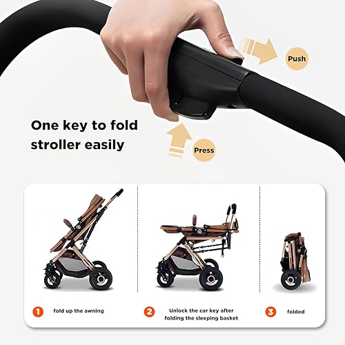 2 in 1 Convertible Baby Stroller Newborn Reversible Bassinet Pram, Foldable Pushchair with Adjustable Canopy Folding High Landscape Infant Carriage, Anti-Shock Toddler Pushchair - Jamouz