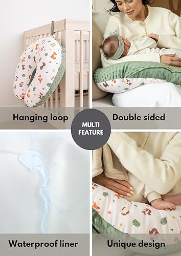 Double-Sided Baby Nursing Pillow Cover Set - 4 Pack - Soft Unisex Breastfeeding Pillow Cover for Girl & Boy with Hanging Loop - Multipurpose Washable Quick-Dry Slipcover Case with Waterproof Liner - Jamouz