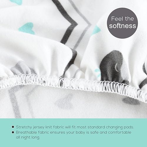 Stretchy Changing Pad Covers for Boys Girls,2 Pack Jersey Knit,Elephant & Whale - Jamouz