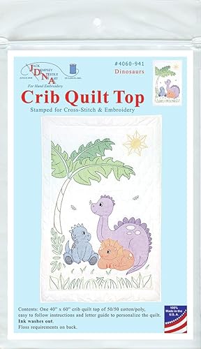 Jack Dempsey Needle Art - Dinosaurs Crib Quilt Top,white,40' x 60' - Jamouz