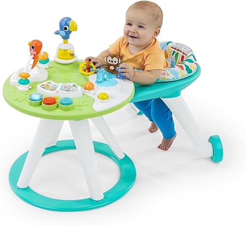 Bright Starts Around We Go 2-in-1 Baby Walker, Discovery Activity Center and Table, Tropic Cool, Ages 6 Months+ - Jamouz