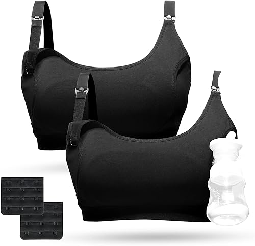 Momcozy Pumping Bra, Pumping Bra Hands Free 2 Pack Comfortable All Day Wear Pumping and Nursing Bra in One Holding Breast Pump for Spectra, Lansinoh, Medela - Jamouz