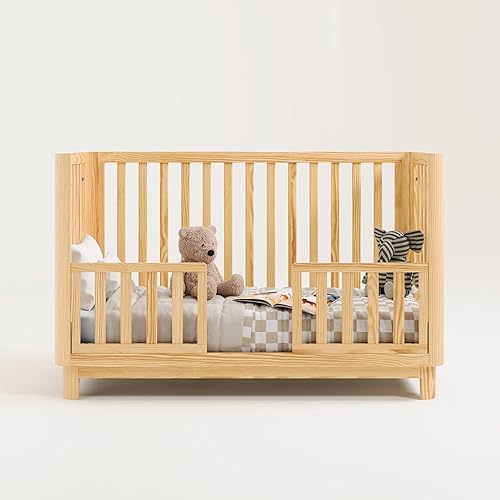Storkcraft Santos 3-in-1 Convertible Crib (White with Natural) – GREENGUARD Gold Certified, Fits Standard Crib Mattress, Converts to Toddler Bed, Modern Style, Rounded Designer Details - Jamouz